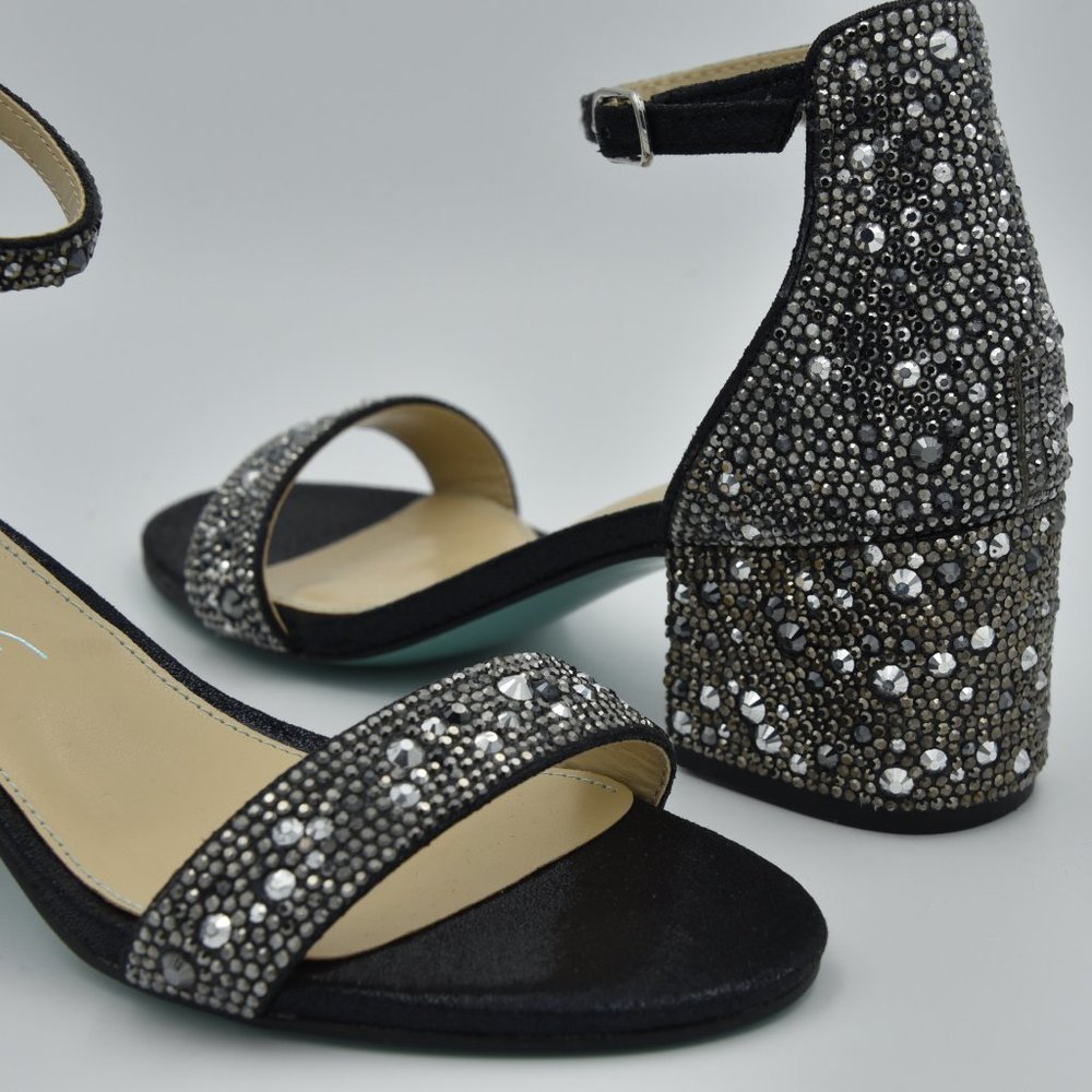 Betsey Johnson Mari Block Heel Sandals, Black, Rhinestones, Women's Size 6 Wide - Picture 13 of 13